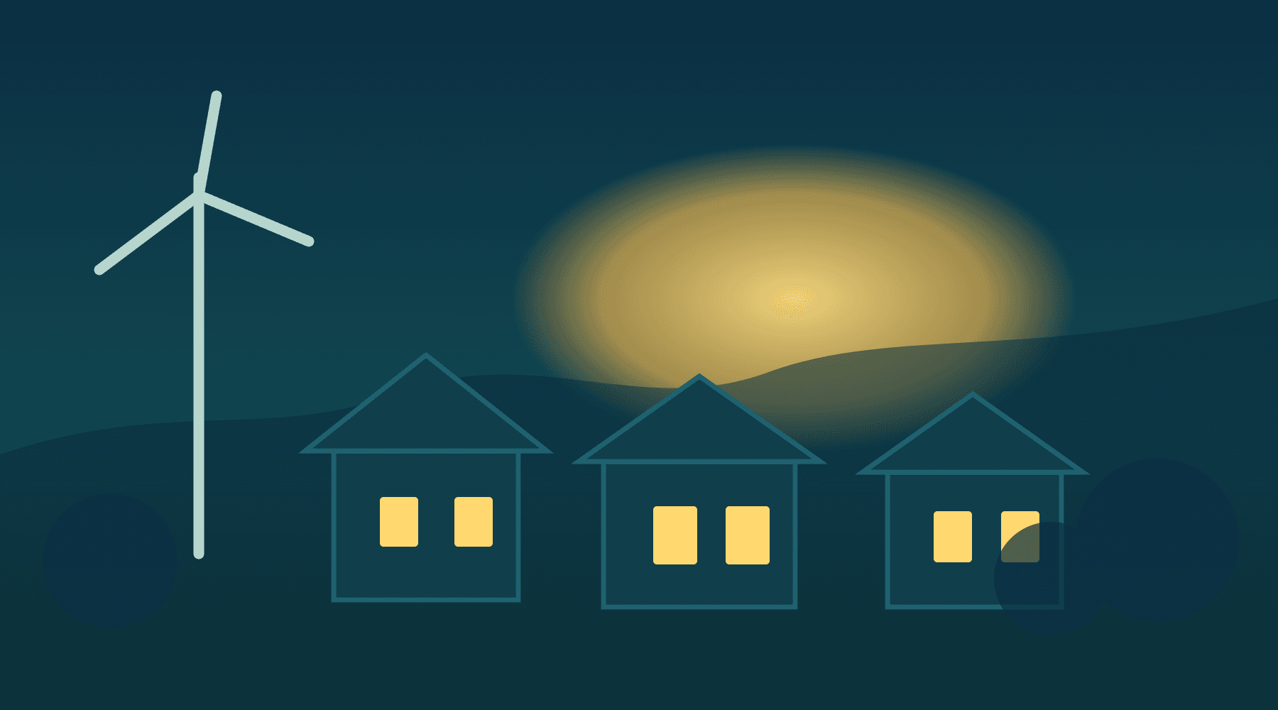 An oceanfront neighbourhood at golden hour.